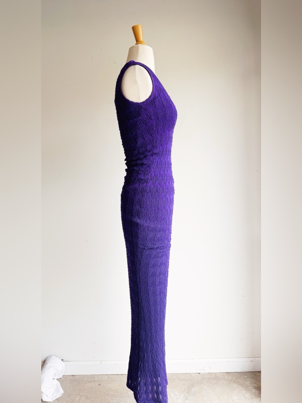 Torn by Ronny Kobo Purple Pointelle Knit Bodycon Midi Dress XS - Picture 3 of 7